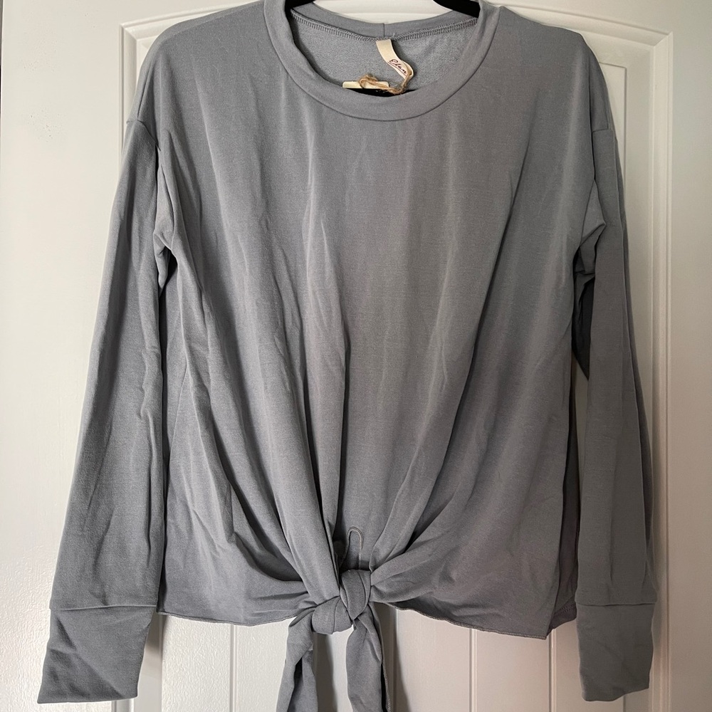 NWT Elan Steel Blue Tie Waist Pullover